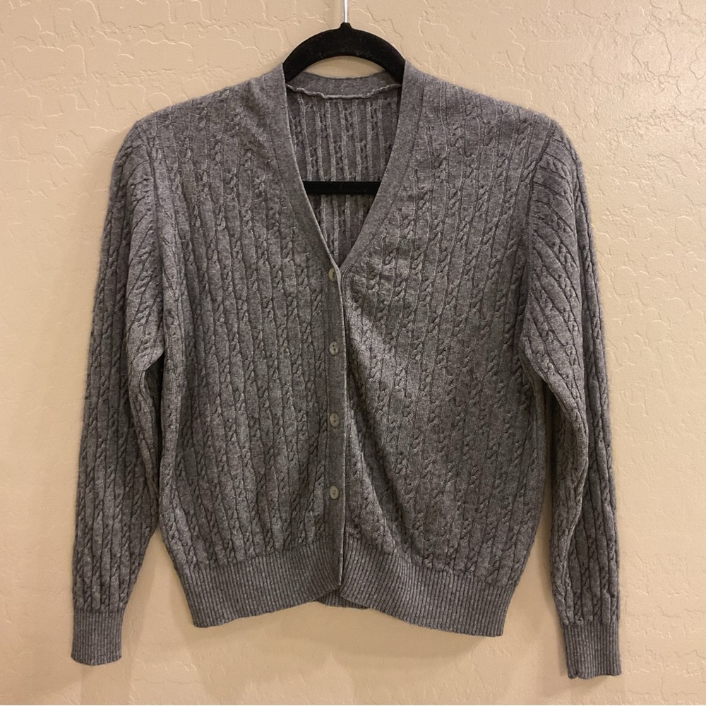 Gray cable knit cardigan